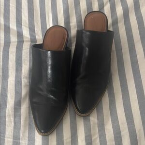 Women's Black Leather Mules